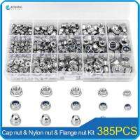 RJQFNG 385Pcs M3/4/5/6/8 ชุดน็อตเมตริก 304สแตนเลสสตีล ขนาดต่างๆ น็อตล็อคไนลอน พร้อมกล่องเก็บของ ชุดน็อตหกเหลี่ยม ผู้ใช้ระดับมืออาชีพ