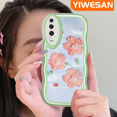 Jjlingji เคสสำหรับ Huawei P30 P30 Pro P30 Lite มุกแวววาวส้มชมพูดอกไม้สีเนื้อนุ่มกันกระแทกแบบใสเคสมือถือเคสโทรศัพท์ปกป้องทนทานต่อรอยขีดข่วน