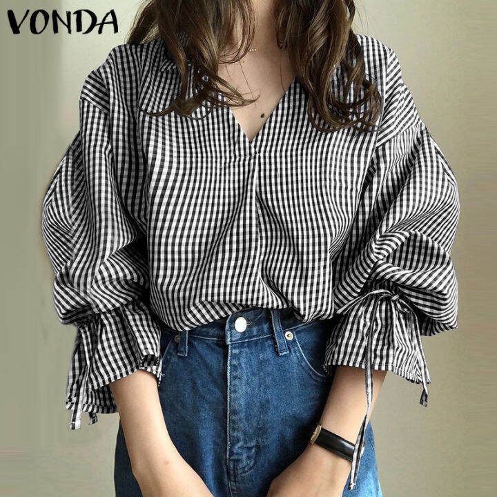 vonda-เสื้อเบลาส์-คอวี-แขนยาว-สไตล์เกาหลี-สําหรับผู้หญิง