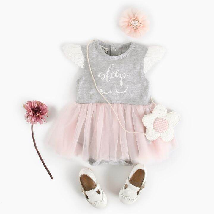 Summer Lace Sleeve Newborn Baby Girl Bodysuits Cute Tulle Princess