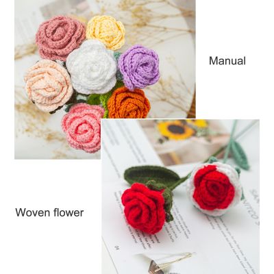 [AYIQ Flower Shop] ประดิษฐ์โครเชต์เส้นด้ายกุหลาบตกแต่งบ้านขนสัตว์มือถักดอกกุหลาบพืชที่สวยงามวันแม่ของขวัญวันวาเลนไทน์39; S