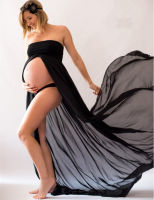 【cw】 AliExpress Maternity Photography Tube Top Chiffon Dress Womens Photo Front Slit Mop Dress 8812 ！