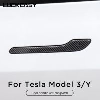 สำหรับ Tesla รุ่น3 Y คาร์บอนไฟเบอร์ ABS จัดแต่งทรงผมที่ทนทาน Model3ที่จับประตูรถสติกเกอร์อุปกรณ์ป้องกันฝาครอบ