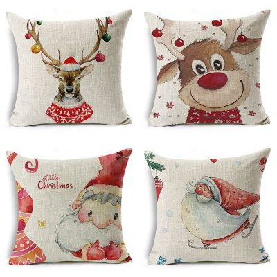 【CW】 Cartoon watercolor pillowcase linen decoration gift cushion suitable for car 18x18inch