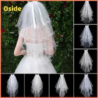 OSIDE ของใหม่ ผ้าคลุมหน้าภาพถ่าย สองชั้น งาช้างสีขาว ผ้าคลุมหน้าเจ้าสาว ผู้หญิง Tulle พร้อมหวี ผ้าคลุมหน้างานแต่งงาน