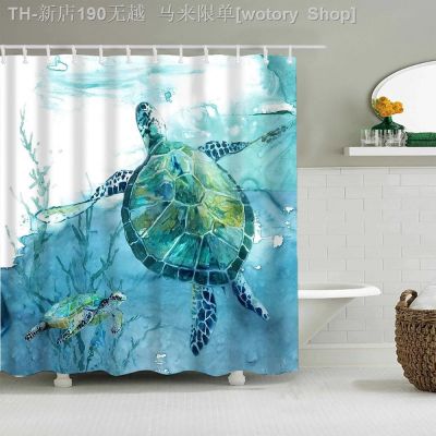 【CW】◑✔  Underwater Shower Curtain Sea Turtle Print Curtains Polyester with Hooks
