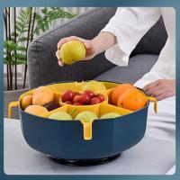 360°rotating Draining Hot Pot Platter Vegetable Fruit Platter With Handle Double-layer Fruit Platter Snack Tray Storage Tools