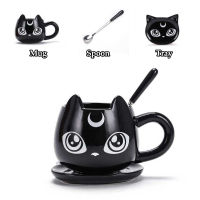 2020 New Upgraded Black Cat Ceramics Mugs Kids Breakfast Milk Cartoon Cups Office Afternoon Tea Coffee Mug With Tray