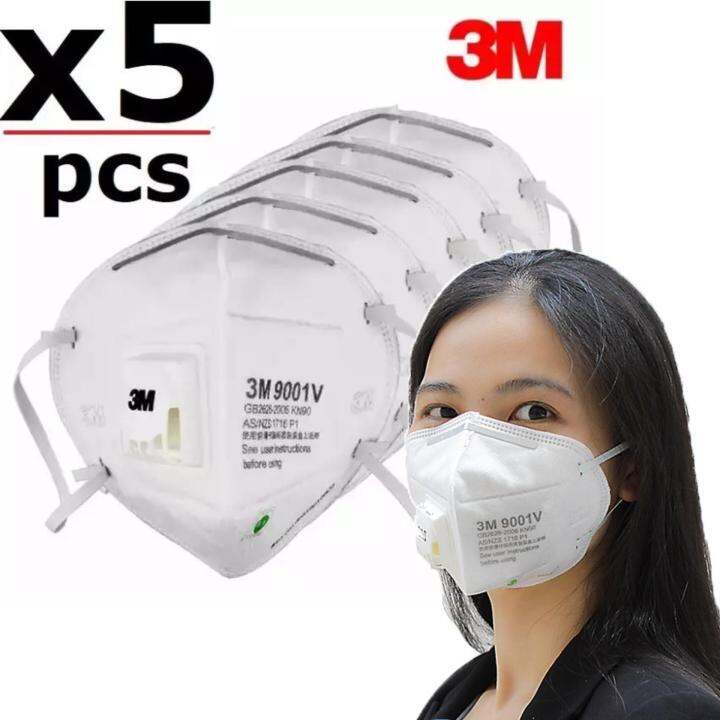 3m-5ชิ้น-9001v-p1-หน้ากากป้องกันฝุ่นละออง-พับได้มีวาล์ว-ระบายอากาศชนิดสายคล้องหู