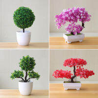 【cw】Simulation Plant Potted Sakura Snowball With Pot Artificial Plants Bonsai Green Small Tree Mini Small Ball Flower Decoration !