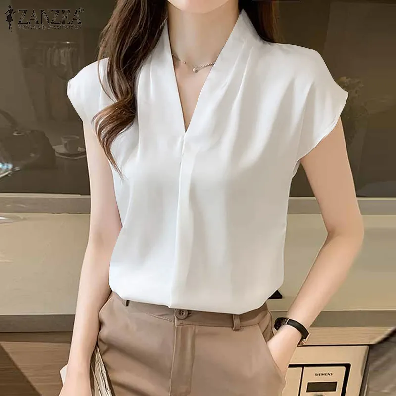 Ladies Satin Evening Blouse New Designs Womens V Neck Chiffon