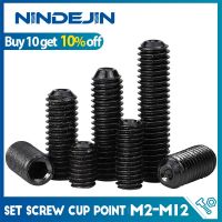 NINDEJIN Hex Hexagon Set Soket Sekrup Cup Point Grub Sekrup M2 M3 M4 M5 M6 M8 M10 M12 12.9 Baja Karbon Tanpa Kepala Sekrup Hex Kunci