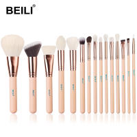 BEILI 15Pcs Rose Gold Makeup Brushes Pink Natural Goat Hair Foundation Powder Blush Eyeshadow Brush Set brochas maquillaje