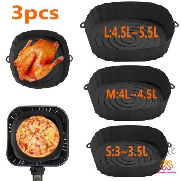 3pcs Silicone Air Fryer Liner, 7.9 Air Fryer Liners Reusable Silicone Pot,  Food Grade Air Fryer Silicone Baking Tray Greaseproof Airfryer Basket Rack