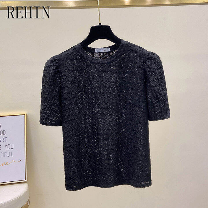 rehin-เสื้อยืดแขนสั้นผู้หญิง-เสื้อทรงหลวมและสไตล์เกาหลีแบบใหม่กระชับสัดส่วนสไตล์เรียบง่าย