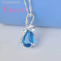 ☊ 925 Sterling Silver Beautiful Fashion Blue Water Drop Crystal Stone Necklace Party Shopping Anniversary for Female Gifts