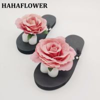 HAHAFLOWER flower flip flops bohemia slippers sandals woman shoes flat beach slippers rose shoes Big Size 45 free shipping