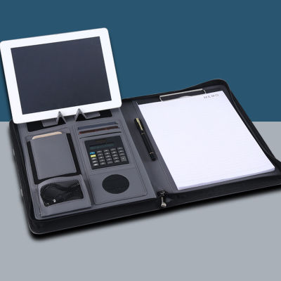 Portable Business Padfolio Portfolio Case Handle PU Leather Portfolio Folder for School Office Conference Notepad