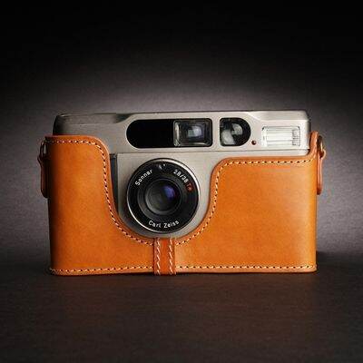 มือทำ-cowhide-ซองหนังแท้ซองหนังเคสสำหรับ-contax-t2-t3-tix-กระเป๋ากล้องกรณีกึ่งกรณีฐาน-shel