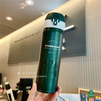Starbuck 2022 Matte Paint 500Ml สีเขียวเข้มกระติกน้ำร้อนสแตนเลสกระติกน้ำร้อนแบบพกพาการทำงานด้วยมือเดียว