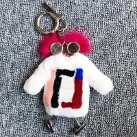 Brand New Monsters Robot Keychain Cute Real Rex Rabbit Fur High Quality Fluffy Lady Bag Charm Pendants Car Key Ring Accessories