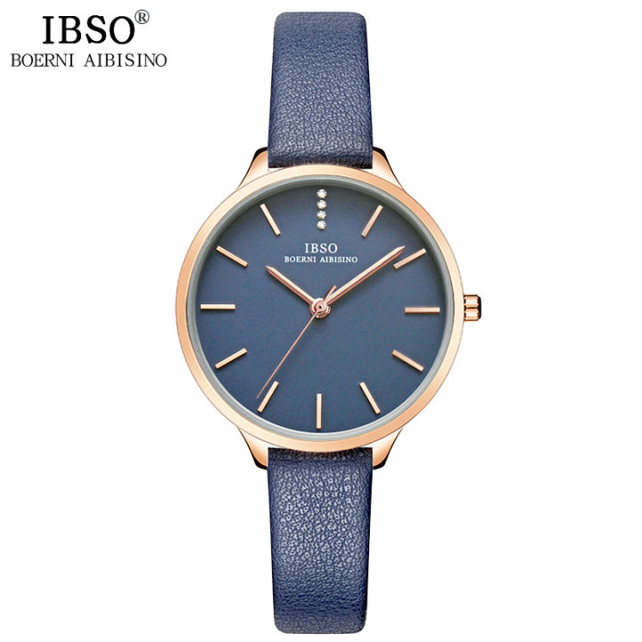 ibso-นาฬิกาผู้หญิงบางเฉียบแฟชั่นใหม่สายหนังนาฬิกาควอตซ์ประดับพลอยเทียมหรูหรา-reloj-mujer-azul-montre-femme