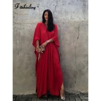 Fitshinling Vintage Summer Long Dress Women Bohemian Oversize Red Robe Holiday Batwing Sleeve Beach Cover Up Maxi Vestidos 2022