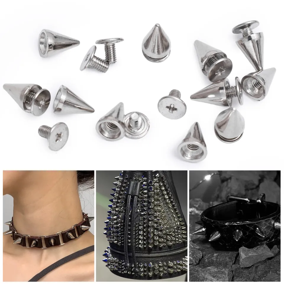 Polocat 100pcs Silver Cone Studs and Spikes Metal Double Cap Rivets Stud  Round Nail Rivet DIY Clothes Shoes Bag Clothing Accessories Wholesale