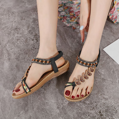 TOP☆2022 SIKETU Brand Original Fashion  Summer Flat Sandals Womens Shoes Plus Size Beach Black Apricot Sandal for Women Chinese Style Floral Retro Knitted String Beads