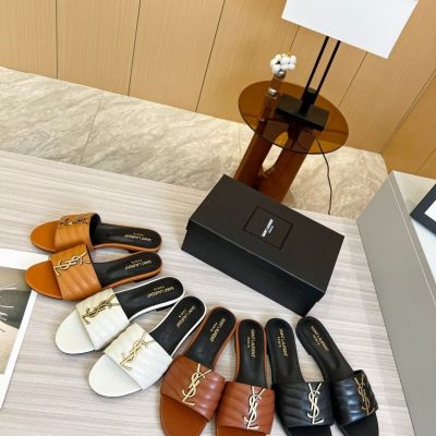 2023 New Genuine Leather Round Head Electric Embroidery Letter Buckle Slippers, Slim Slippers for Outer Wear