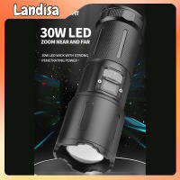 30w Led Flashlight 5 Levels 1500-1800 Lumens Telescopic Zoom Super Bright Digital Display Torch Hand Lantern