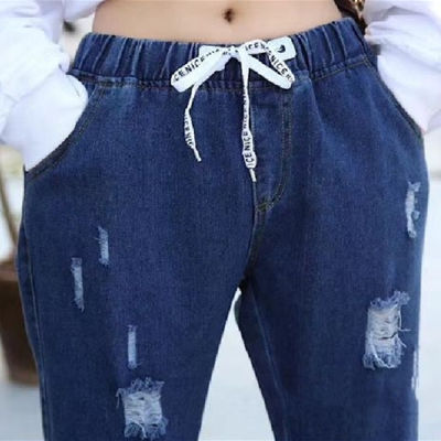 ส่งไว กางเกงยีนส์แฟชั่นผู้หญิง womens fashion jeans ทรงสวยแบบเอวยางยืดมีเชือกผูก มีกระเป๋า2ข้าง ผ้ายีนส์ผ้าใส่สบายรุ่น13# PNshop