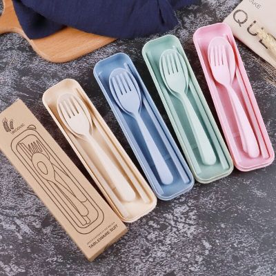 Cutlery Set Cute Portable Travel Adult Cutlery Wheat Straw Fork Camping Picnic Set Gift Child Office People Dinnerware Flatware Sets