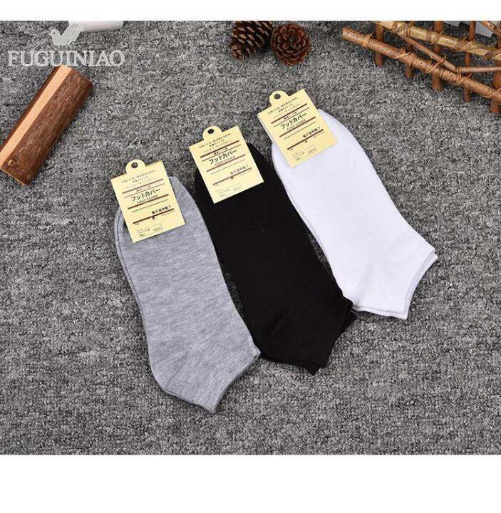 fuguiniao-fgn-ถุงเท้าข้อสั้นสีดำ-1-แพ็ค-3-คู่-3-คู่-black-socks-men-cotton