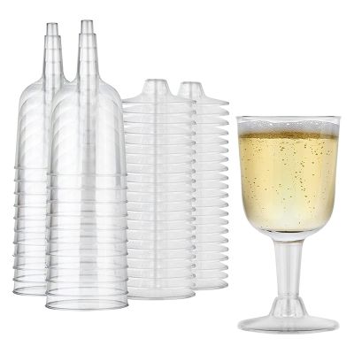Clear Plastic Wine Glass Recyclable - Shatterproof Wine Goblet - Disposable & Reusable Cups for Champagne, Dessert