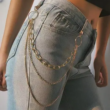 Alloy Silvery Punk Jeans, Men's Chain Cross Keychain Clip on Chains Rock Hip Hop Jewelry, Jewels Jeans,Temu