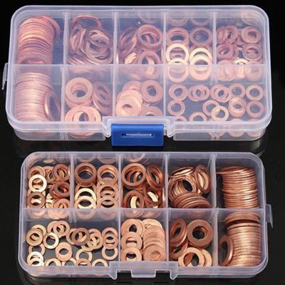 200Pcs copper Washer Gasket Nut and Bolt Set Flat Ring Seal Assortment Kit with Box //M8/M10/M12/M14 for Sump Plugs 722