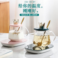 Fanzhi แก้วกระจกแบบเรียบง่ายแก้วกับฝาช้อนถ้วยน้ำคู่สำนักงานของขวัญแก้วกาแฟ