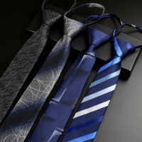 Men Zipper Striped Print Professional Tie 7cm Knot Free Lazy Neck Ties Skinny Mens Neckties for Business Wedding Slim Men Ties