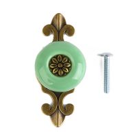 1pc Retro Furniture Drawer Cabinet Wardrobe Ceramic Round Knob Metal Pull Handle