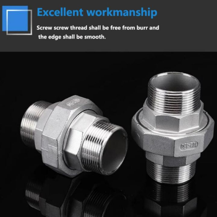 1pcs-304-stainless-steel-union-joint-coupling-1-4-3-8-1-2-3-4-1-1-1-4-1-1-2-2-bsp-female-male-thread-cast-pipe-fitting