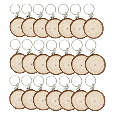 【YF】 20 Pack Unfinished Wood Slices Keychain Blank Hand-Painted Wooden Creative Christmas Pendant