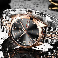 New LIGE Luxury Gold Dial Luminous Pointer Men Watches Business Waterproof Shockproof Chronograph Stainless Steel Watch Men