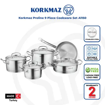 Korkmaz Perla 9 Piece Stainless Steel Cookware Set in Silver 