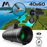 MicroBang 40X60 Monocular Telescope Super Zoom Optical Lens Binoculars Mini Lightweight Folding Telescope Dual HD Night Vision Prism Telescope with Free TripodPhone Clip