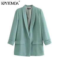 KPYTOMOA Women 2021 Fashion Office Wear Single Button Blazers Coat Vintage Long Sleeve Pockets Female Outerwear Chic Tops