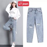 QUẦN JEAN BAGGY NỮ XANH IN CHỮ RÁCH GỐI CHAT BO VAI DAY - LT FASHION