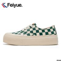 Feiyue ใหม่ที่สะดวกสบายแมทช์ลุคง่าย 2023 รองเท้าผู้หญิงลายตารางพื้นหนาข้อต่ำ ฤดูใบไม้ร่วงเพิ่มความสูง Feiyue รองเท้าผ้าใบกระดานหมากรุก