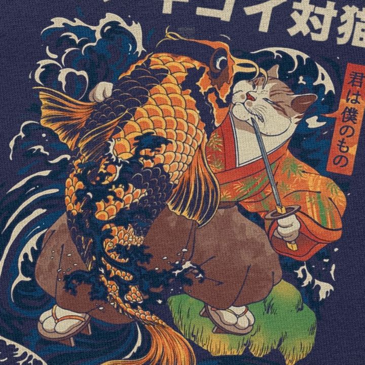 cotton-t-shirt-for-men-japanese-samurai-style-short-sleeve-garment-with-cat-and-koi-print-a-100-cotton-gildan