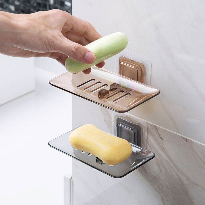 wall-hanging-drain-soap-box-bathroom-soap-holder-tray-transparent-sponge-soap-dish-storage-plate-bathroom-accessories-organizer